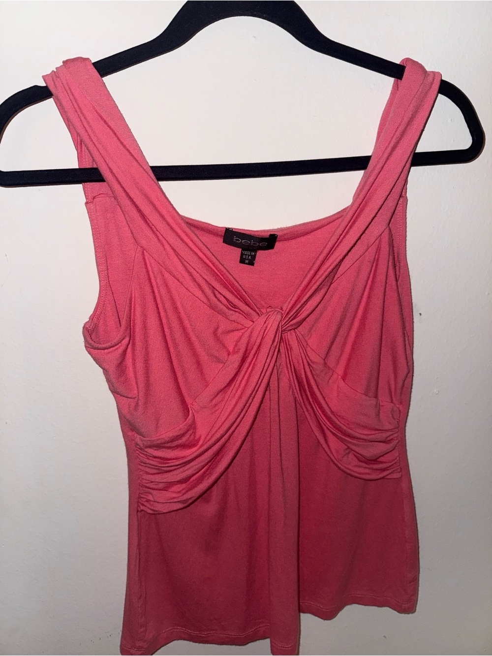 bebe Coral Pink Knot-Front Tank Top